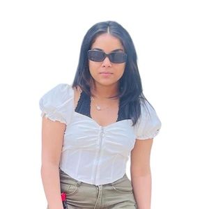 Zip Up Puff Sleeves Crop Blouse | Hesperus Top